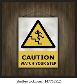 vector blackboard sign caution watch your step wood