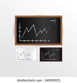 Vector blackboard with space for your content. Uptrend symbols - business and finance. Editable and sizable friendly. White and black version, two colors of wood.
