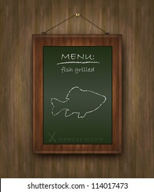 vector blackboard wood menu fish green template