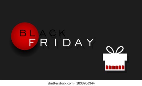 Vector black-red-white illustration. Black Friday big sale background with gift box, bags. Modern minimal design. Background for poster, banners, flyers, postcards.
