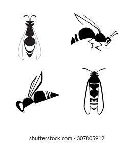 vector black&white bee icon set