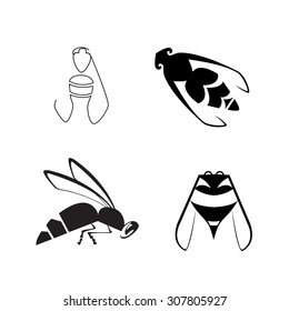 vector black&white bee icon set