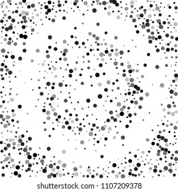 Vector black-white confetti on transparent background. Falling tinsel and confetti from minimalistic geometrical confetti and ribbons. Flat falling glitter. Abstract triangles and ribbons on label.