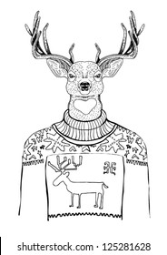 Vector black-white deer