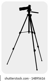 Vector Black-white Image Of Camera With Tripod, Can Use As Symbol.