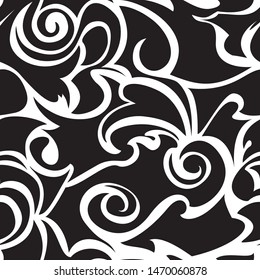 Vector Black-white seamless pattern of spirals and curls. Decorative ornament for background.