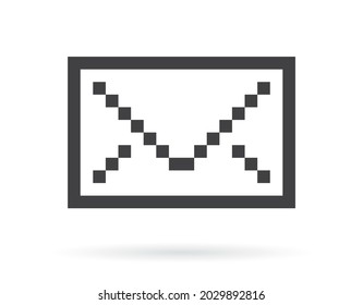 Sobre de envío de símbolos de píxel negro vectorial. Aislado sobre fondo negro.