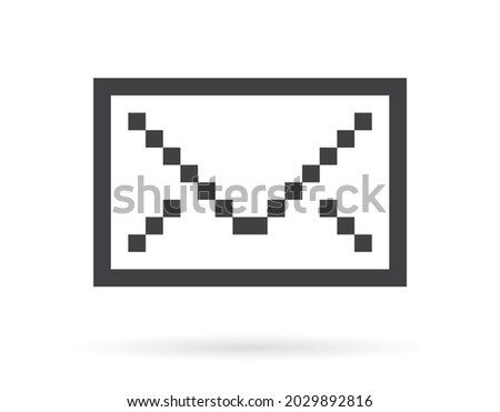 Vector blak pixel symbol mailing envelope. Isolated on black background.