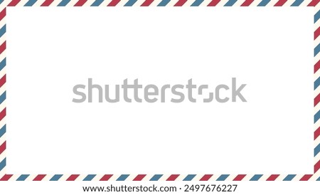 Vector blank airmail envelope vintage frame border with blue and red striped line with 16x9 scale ratio for web, presentation, video thumbnail.	