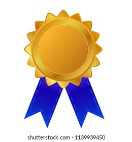 vector blank badge golden and chrome with blue and red ribbon