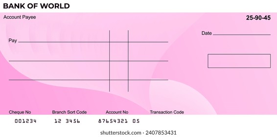 Vector de Blank Bank o cheque personal. Pago, Dinero, Efectivo, Moneda, Cheque, Billete
