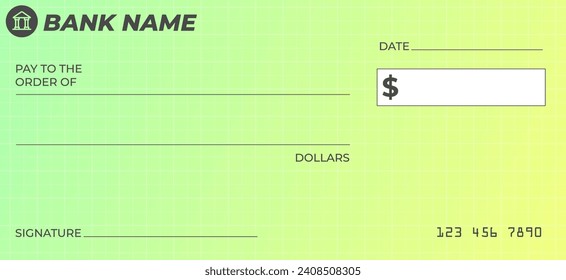 Vector of Blank Bank or Personal Check. Payment, Money, Cash, Currency, Cheque, Banknote
