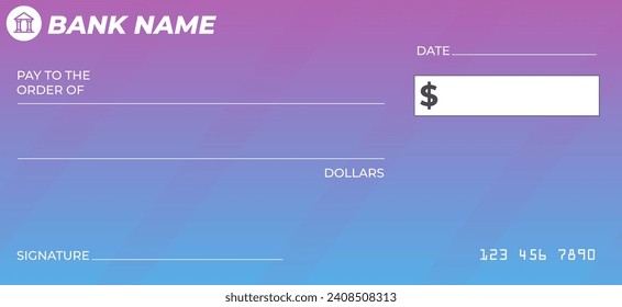 Vector of Blank Bank or Personal Check. Payment, Money, Cash, Currency, Cheque, Banknote
