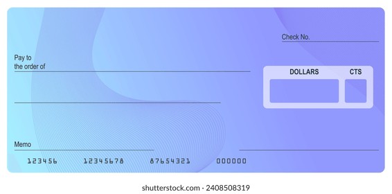 Vector of Blank Bank or Personal Check. Payment, Money, Cash, Currency, Cheque, Banknote
