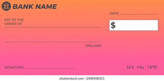 Vector de Blank Bank o cheque personal. Pago, Dinero, Efectivo, Moneda, Cheque, Billete
