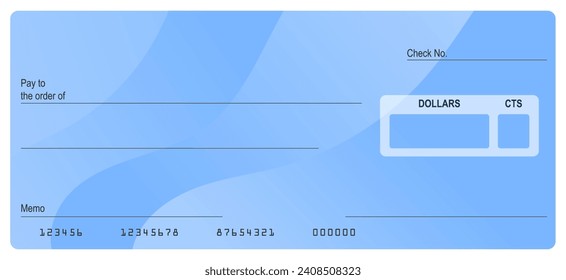 Vector de Blank Bank o cheque personal. Pago, Dinero, Efectivo, Moneda, Cheque, Billete
