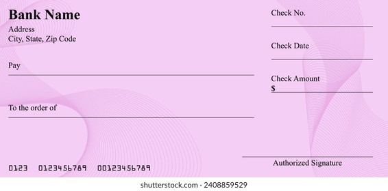 Vector of Blank Bank or Personal Check. Payment, Money, Cash, Currency, Cheque, Banknote
