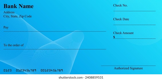 Vector of Blank Bank or Personal Check. Payment, Money, Cash, Currency, Cheque, Banknote
