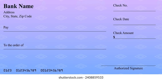 Vector de Blank Bank o cheque personal. Pago, Dinero, Efectivo, Moneda, Cheque, Billete
