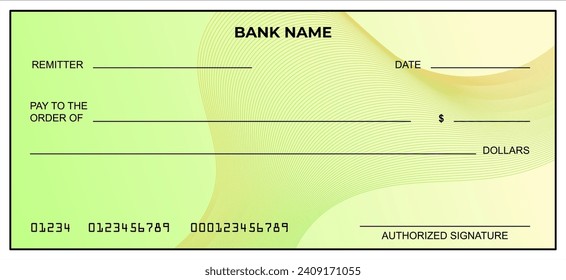 Vector of Blank Bank or Personal Check. Payment, Money, Cash, Currency, Cheque, Banknote
