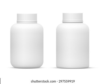 Vector Blank Big Size Plastic Packaging Bottles with Cap for Cosmetics, Vitamins, Pills or Capsules