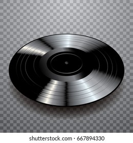 vector blank black LP vinyl record with black label and transparent shadow