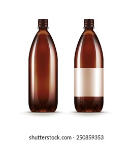Vector Blank Brown Plastic Water Beer Kvass Bottle Isolated on White Background