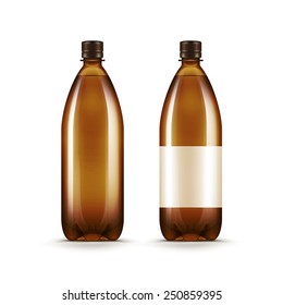 Vector Blank Brown Plastic Water Beer Kvass Bottle Isolated on White Background