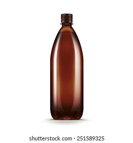 Vector Blank Brown Plastic Water Beer Kvass Bottle Isolated on White Background