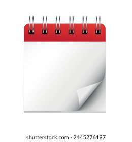 Vector blank calendar icon illustration with page turning in the corner isolated on white background