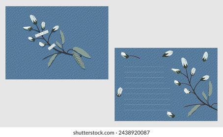 Vector Blank Card or Invitation with Flower Buds Taped On Illustration