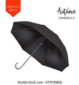 Vector Blank Classic Opened Round Rain Umbrella ,Parasol Sunshade. Mock up Close up Isolated on White Background. Front Side View,Black illustration image for advertising, poster, banner, print design