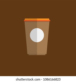 Vector blank coffee cup trendy flat style isolated on brown background. Vector illustration.
