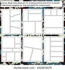 Vector Blank Comic Book set for Creating Stories Size 8.5 x 11 Inches