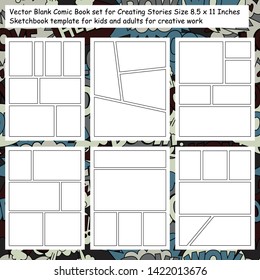 Vector Blank Comic Book set for Creating Stories Size 8.5 x 11 Inches