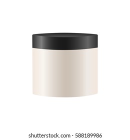 Vector Blank Cosmetic Container for Cream, Powder or Gel on white background 
Realistic packaging mockup template with black lid for cosmetics - body cream, butter, scrub, bath salt, gel, skin care