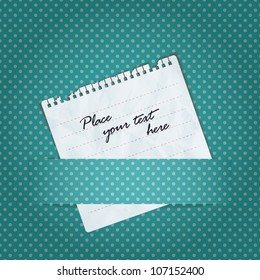 vector blank crumpled paper note for your text on polka dot satin background