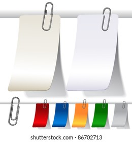 Vector blank curled labels with paperclips
