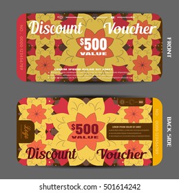 Vector blank of discount voucher on the autumn pattern background.