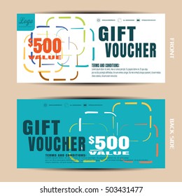 Vector blank of discount voucher on the geometric white and turquoise background.