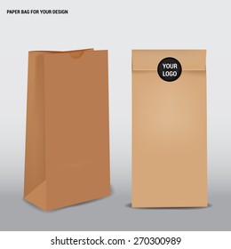 Vector Blank Eco Paper Bag Package for Coffee, Salt, Sugar, Pepper, Spices Snack Product  Or Flour. For Your Design. 