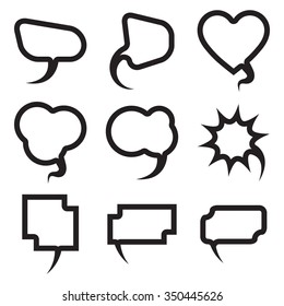 Vector Blank empty white speech bubbles shapes set. Balloon flat design collection. 
