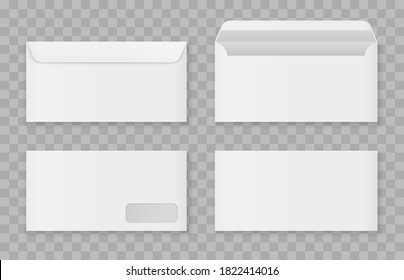 Vector blank envelope with window, front and back view. Corporate identity collection