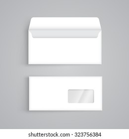 Vector blank envelope with window, front and back view. Corporate identity collection