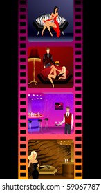 Vector blank film colorful strip with paople in club