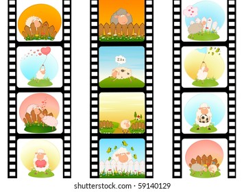 Vector blank film colorful strip with sheep