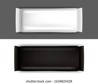 Vector Blank Food Package For Biscuit, Wafer, Crackers, Sweets, Chocolate Bar, Candy Bar, Snacks . Design Template. Isolated On White Background.
