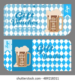Vector blank of gift voucher with mug of free beer to increase the sales of beer in a bar.