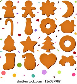 Vector of  blank Gingerbread biscuit, cookie, good to add handmade decoration on it during Christmas festival. A set of cute and colorful icon collection isolated on white background