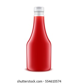 Vector Blank Glass Plastic Red Tomato Ketchup Bottle for Branding without label Isolated on White Background